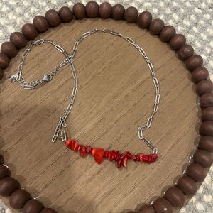 Red Coral Necklace with Silver Chain